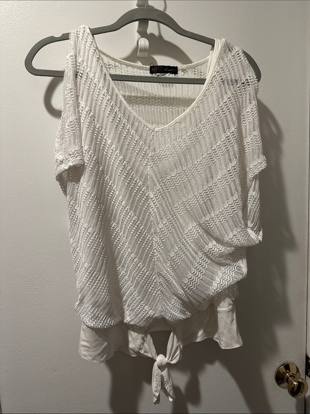 HeartSoul White V‑Neck Tie‑Front Sleep Top